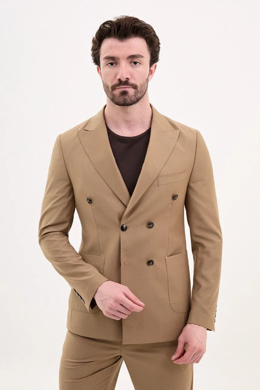 Brabion Elio Brown Slim Fit Double Breasted Suit