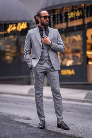 Brabion Lance Light Gray Slim Fit Notch Lapel 3 Piece Suit