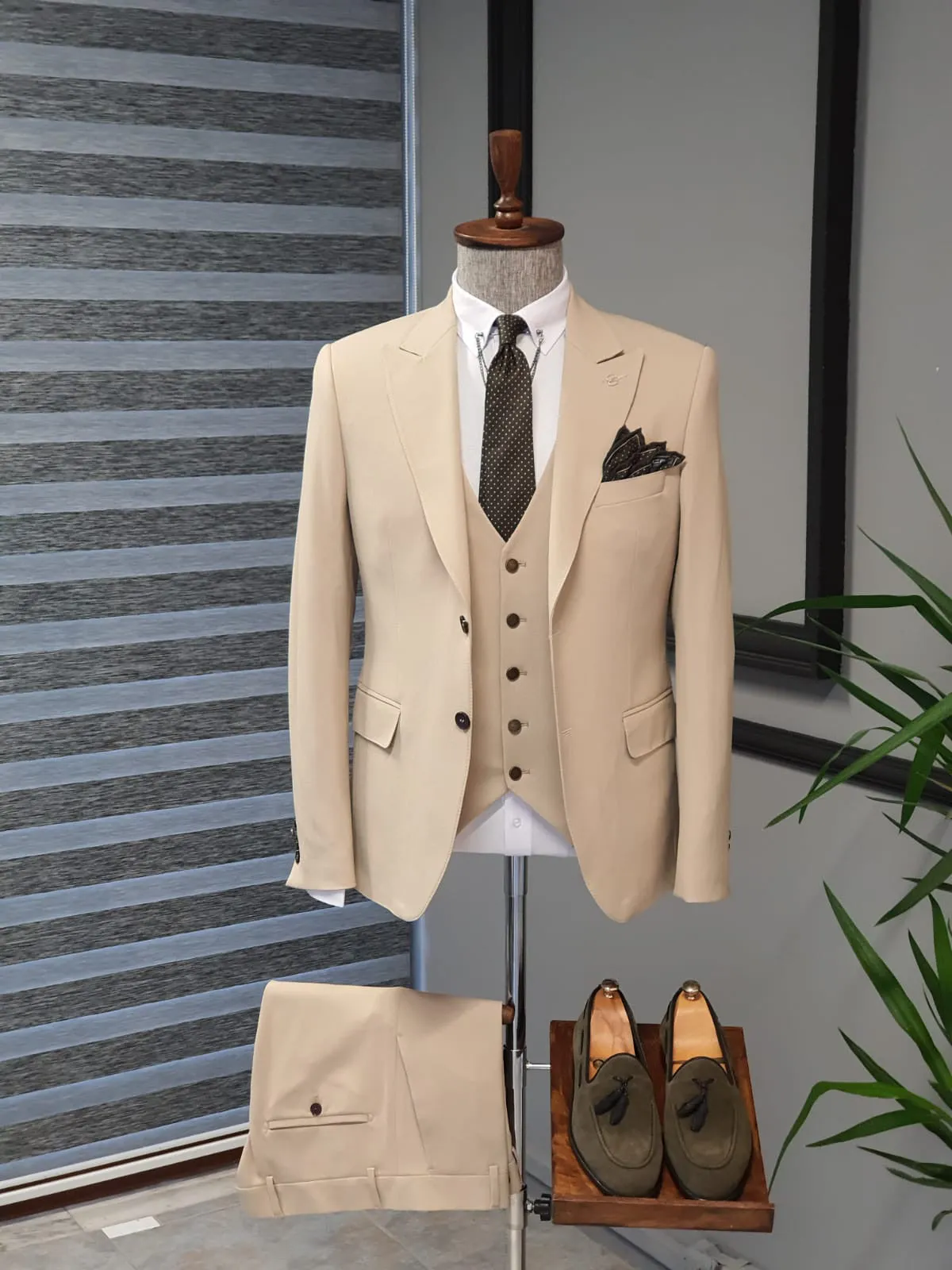 Bristol Beige Slim Fit Cotton Suit - Versatile Elegance for Every Occasion