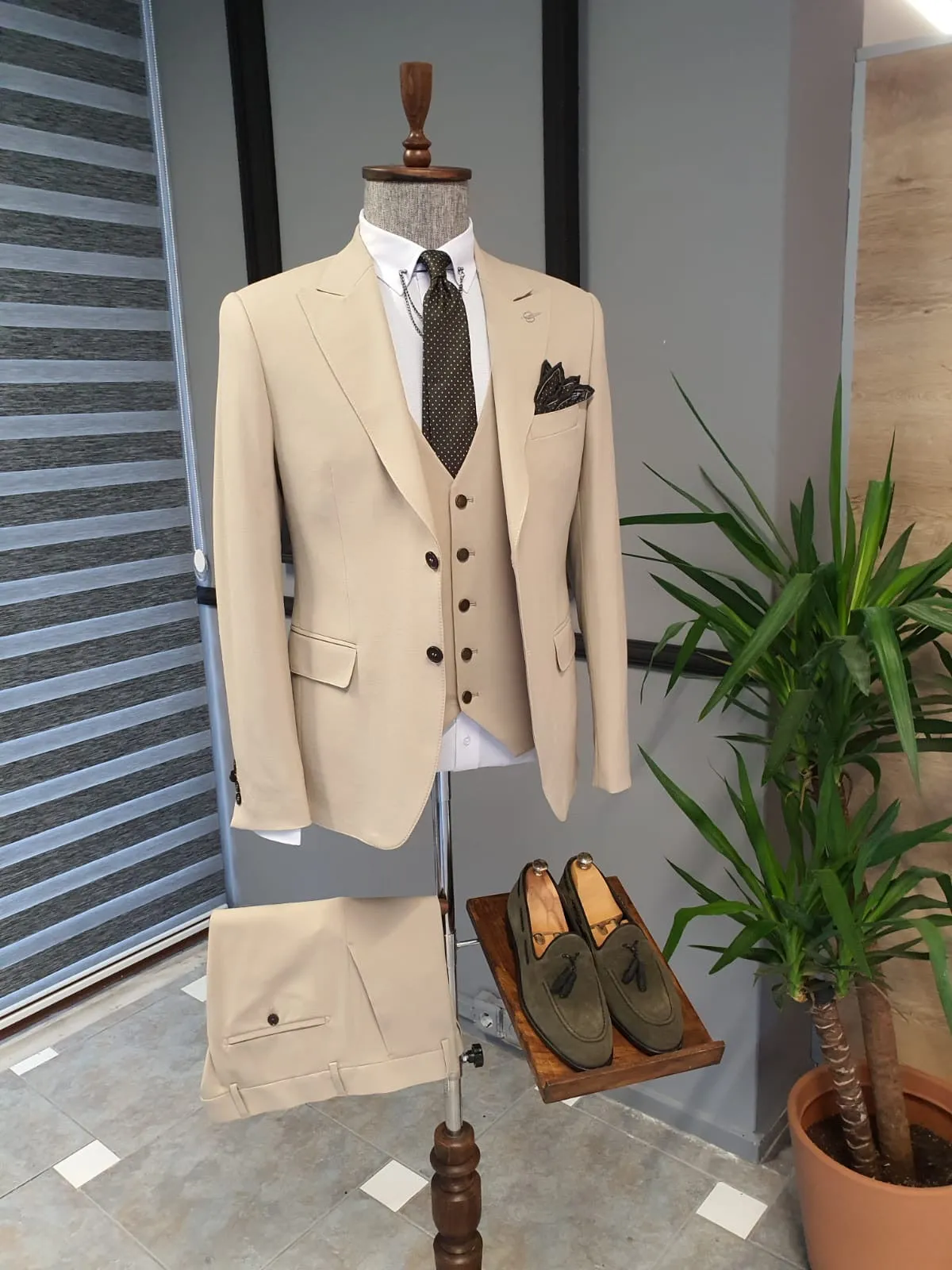 Bristol Beige Slim Fit Cotton Suit - Versatile Elegance for Every Occasion