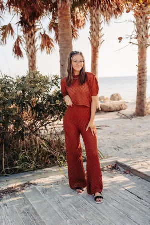 Brown Crochet Pants with Lining