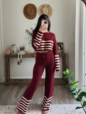 Burgundy Natural Stripe Set