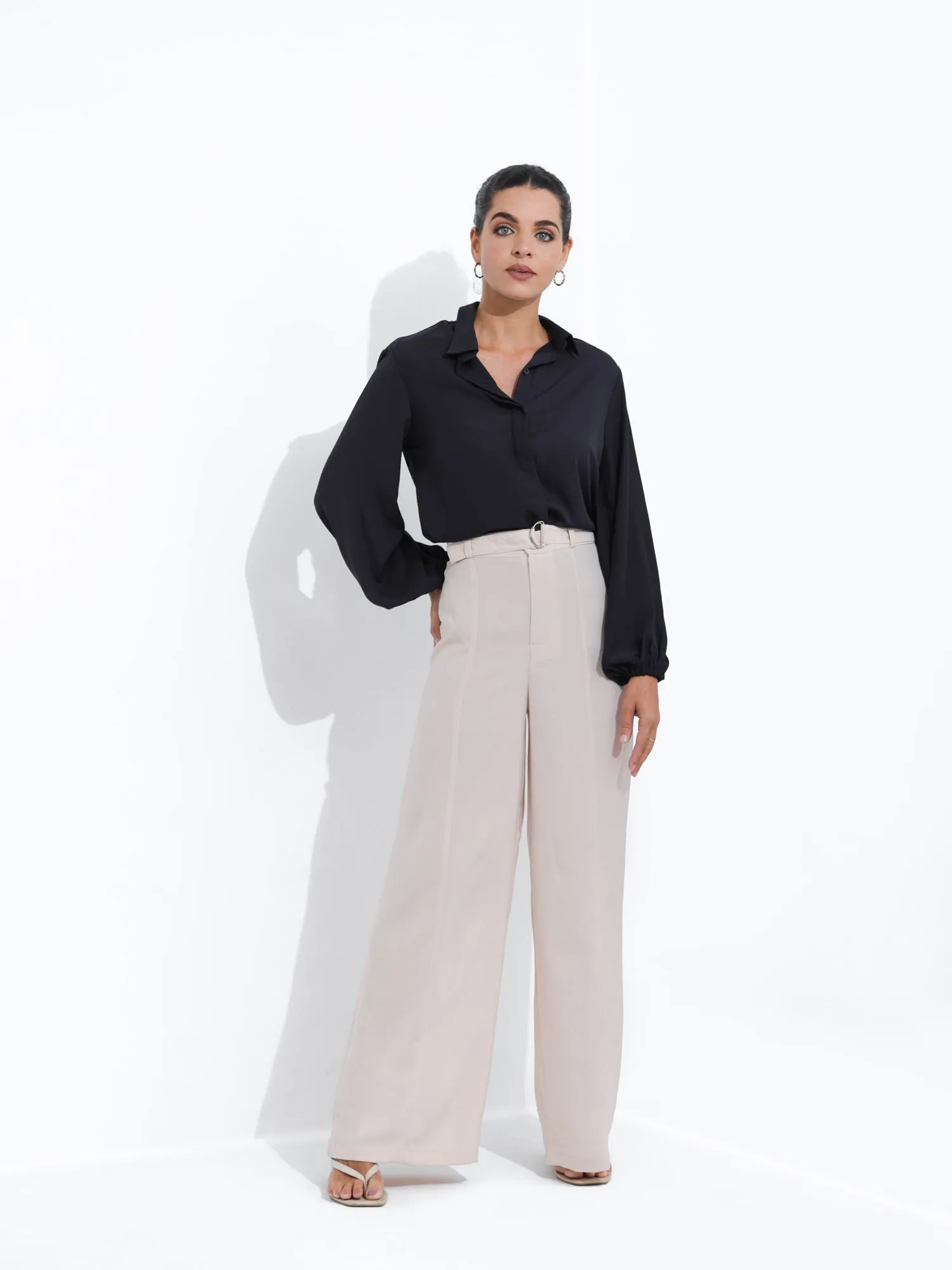 Button Down Balloon Sleeved  Top