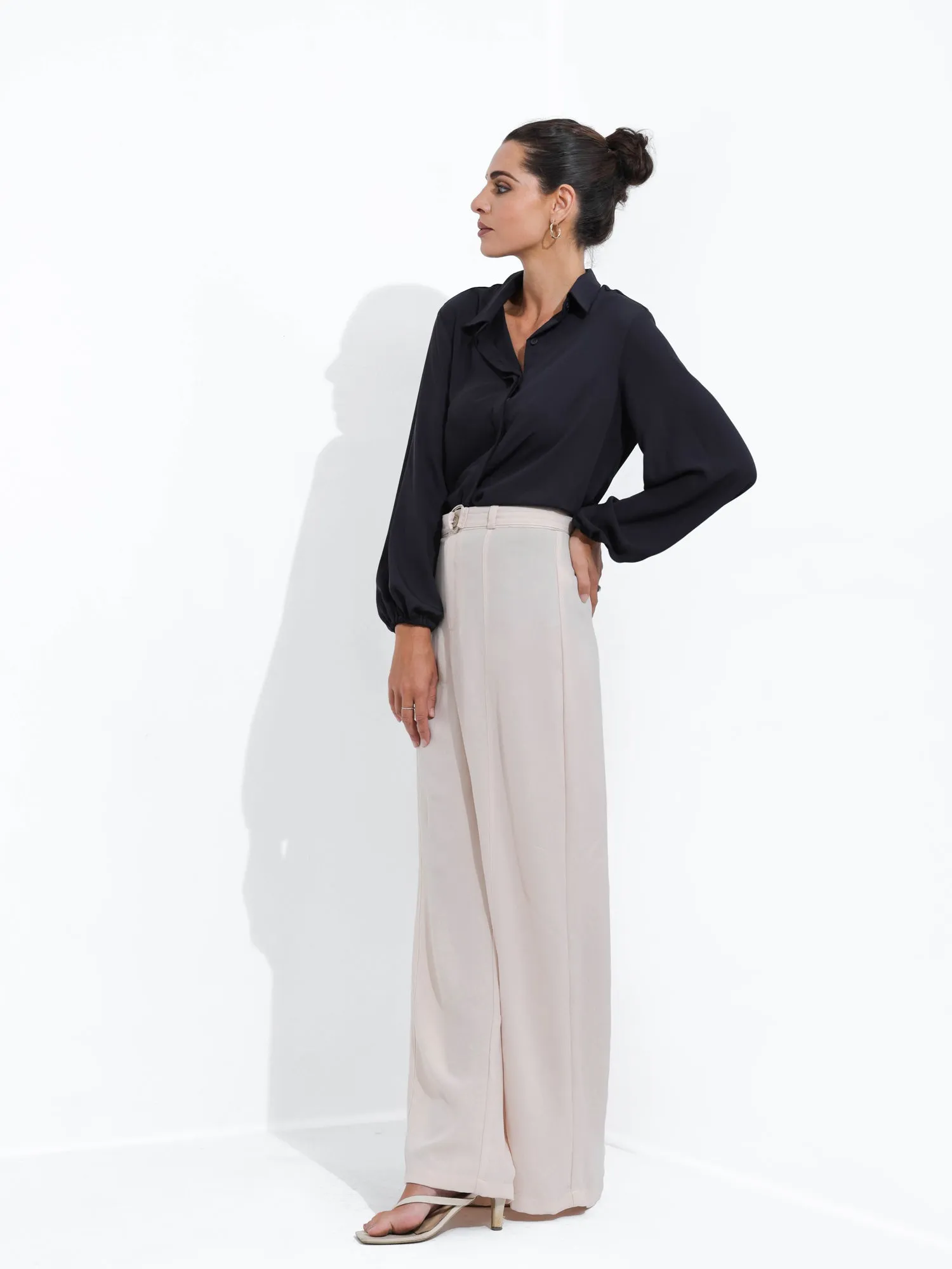Button Down Balloon Sleeved  Top