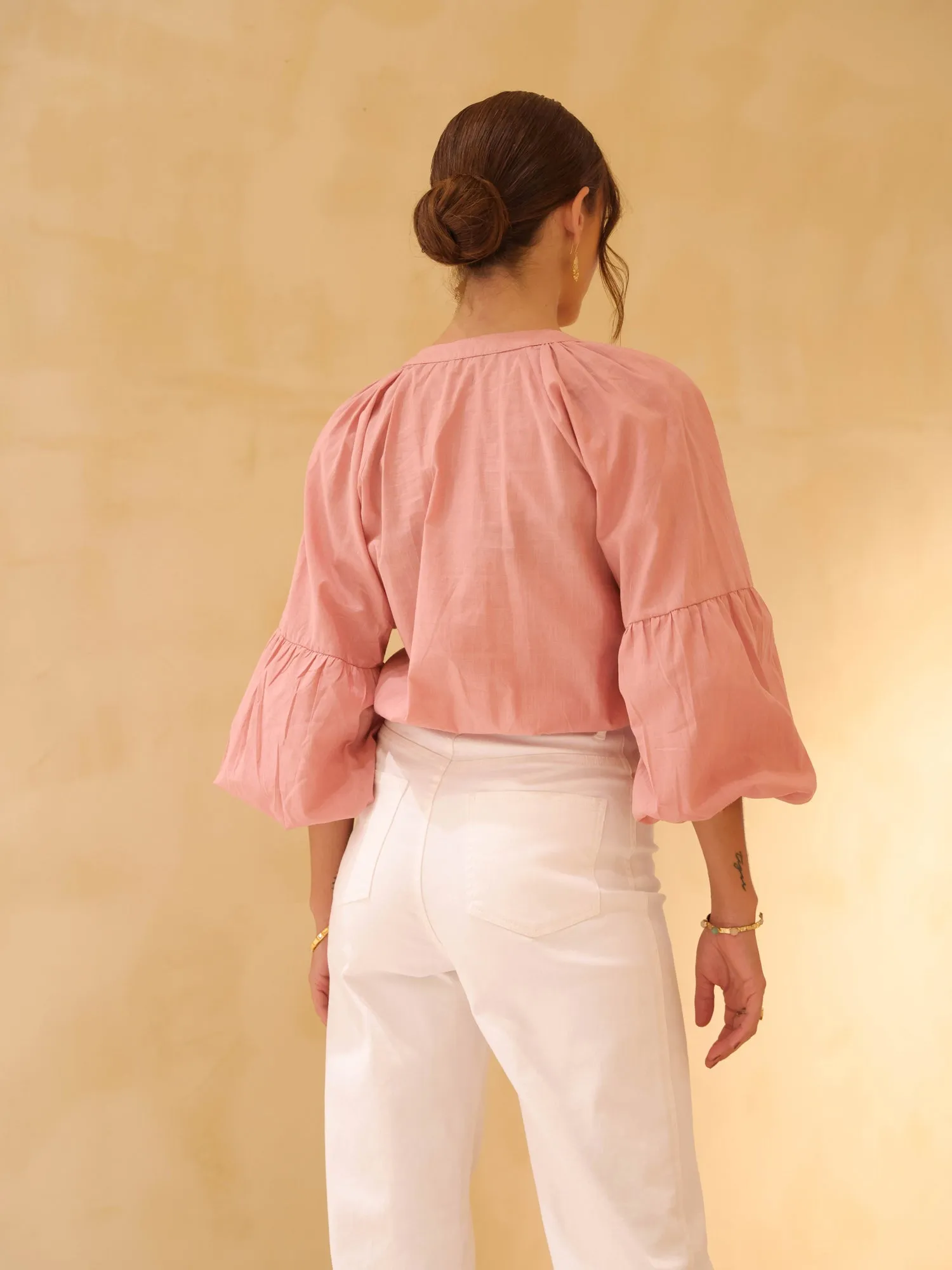 Button Down Balloon Sleeved Top