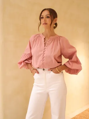 Button Down Balloon Sleeved Top