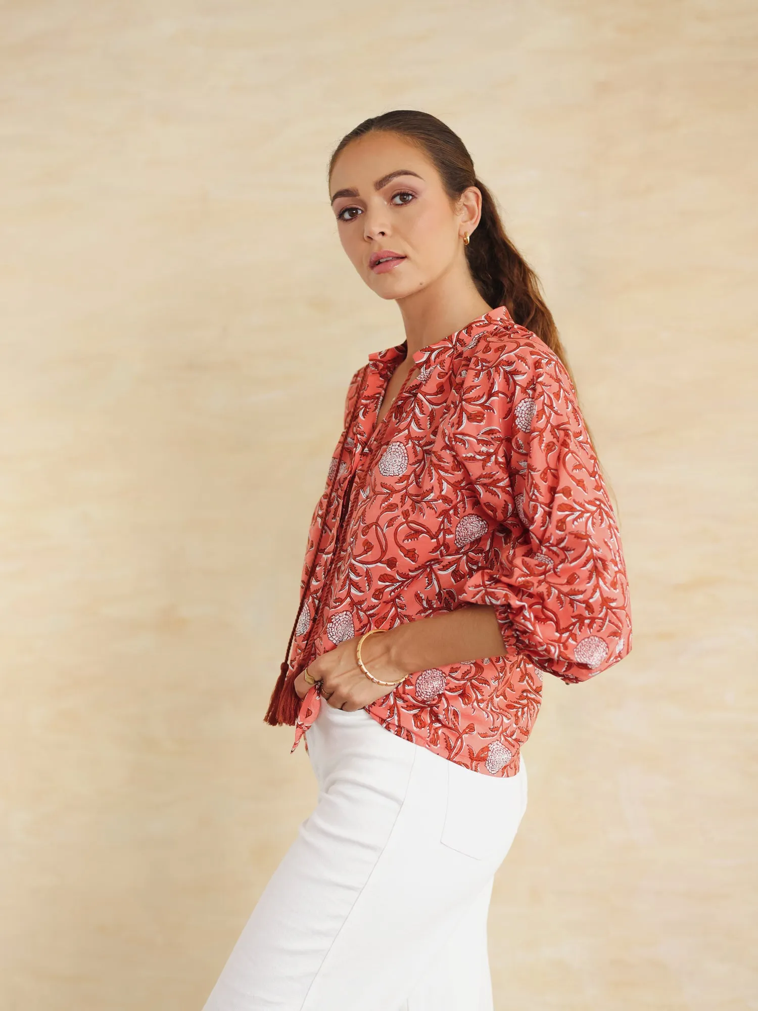 Button Down Baloon Sleeve Shirt