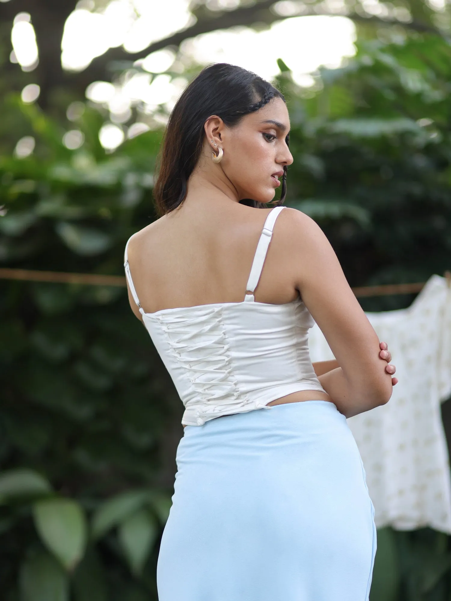 Button Down Corset Detailed  Back Tieup Top