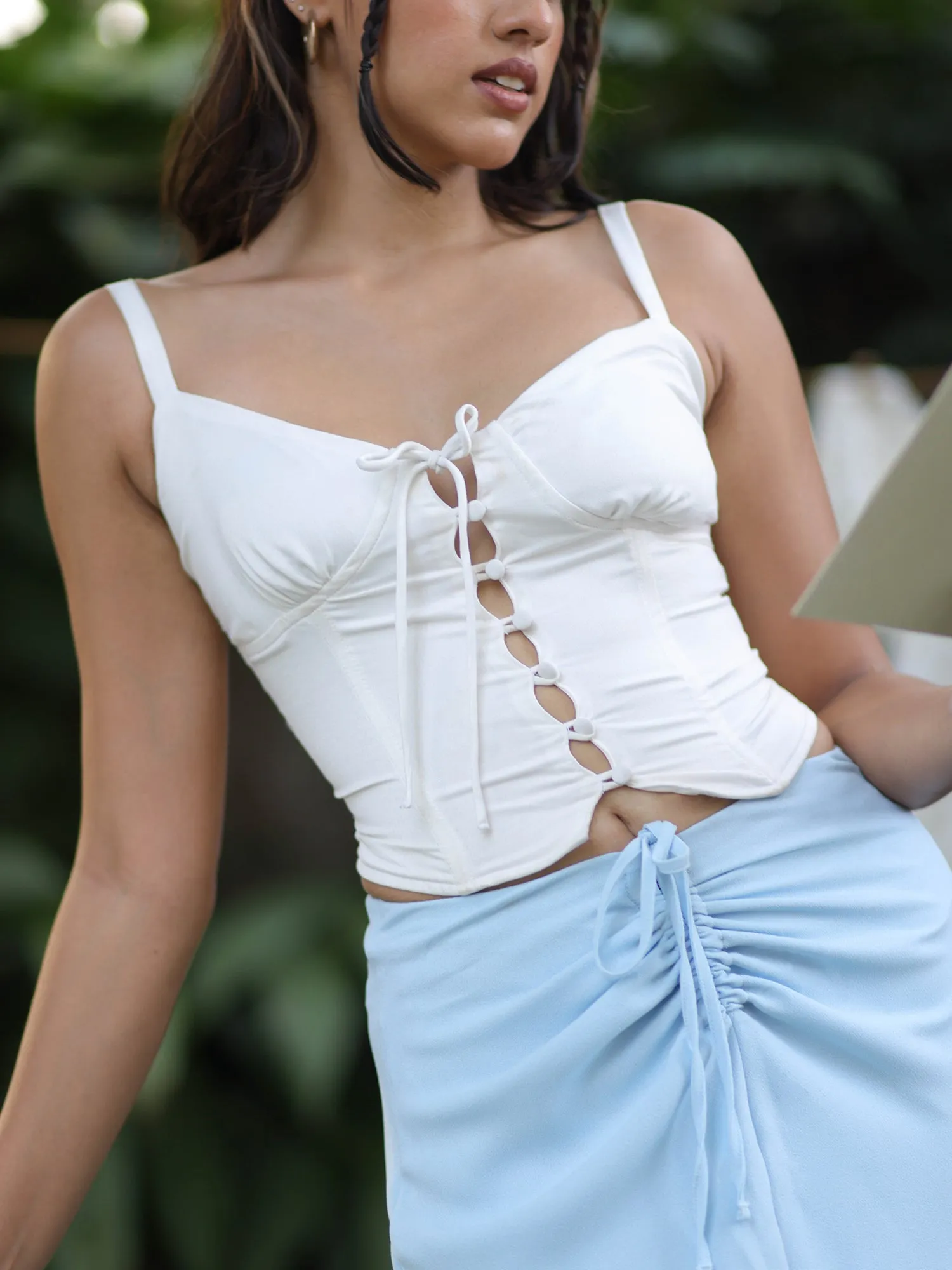 Button Down Corset Detailed  Back Tieup Top