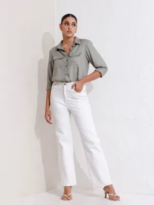 Button Down Double Pocket Long Sleeve Top
