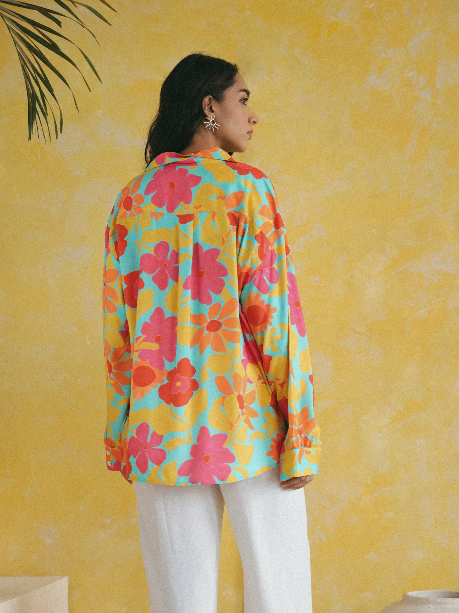 Button Down Long Sleeved  Printed Top