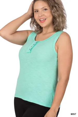 Button Down Ribbed Tank Curvy