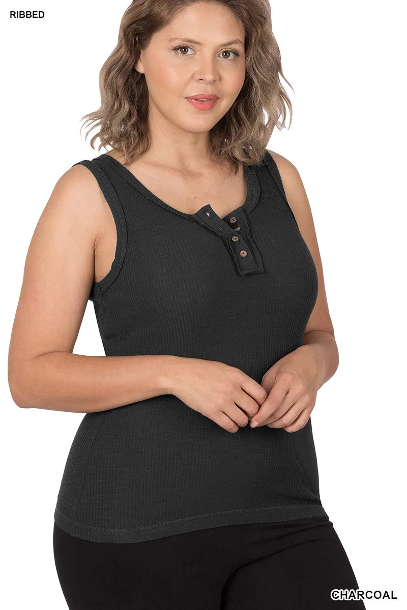 Button Down Ribbed Tank Curvy