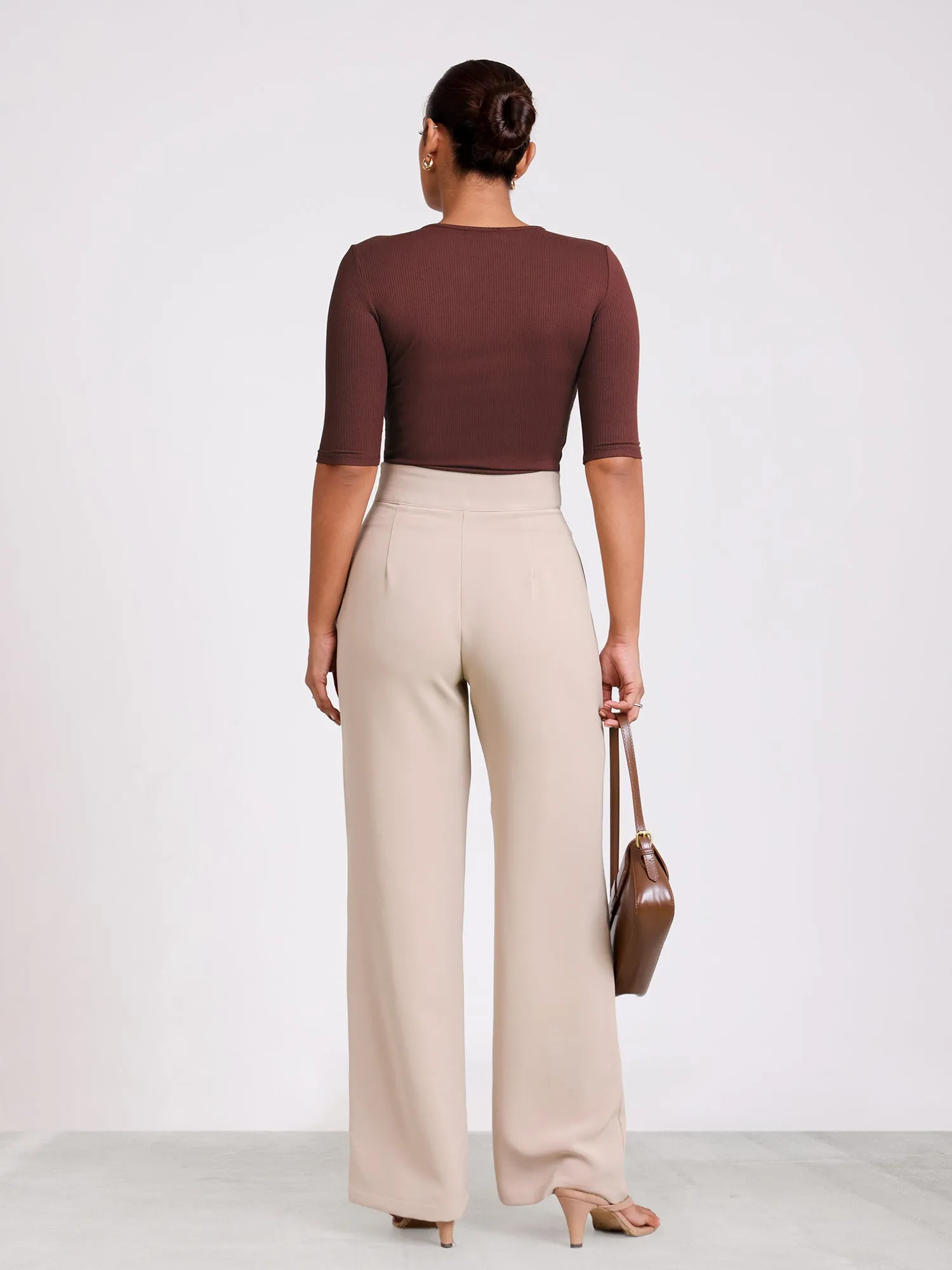 Button Down Round Neck Rib Top