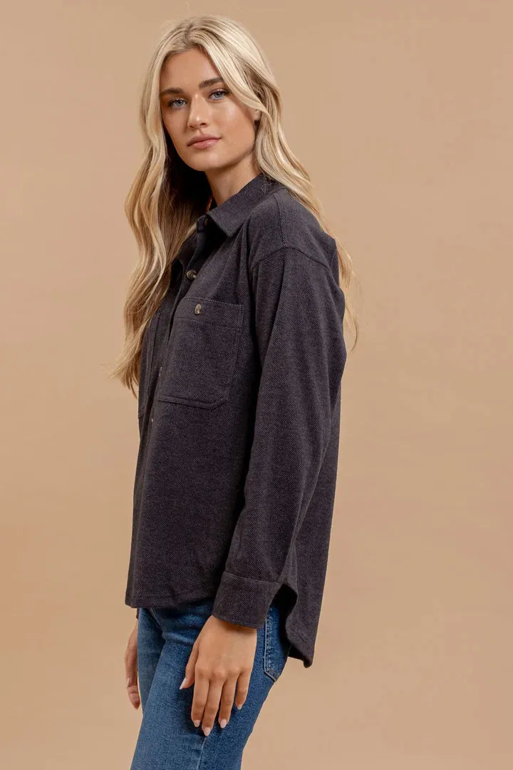 Button Down Shacket - Charcoal