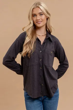 Button Down Shacket - Charcoal