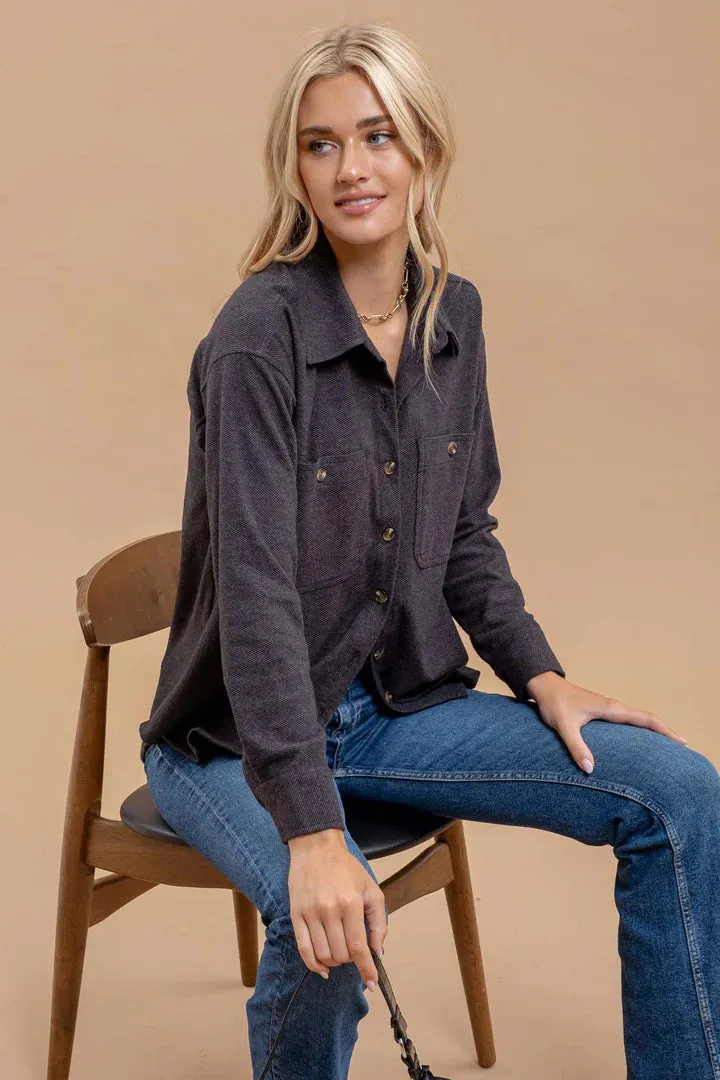 Button Down Shacket - Charcoal