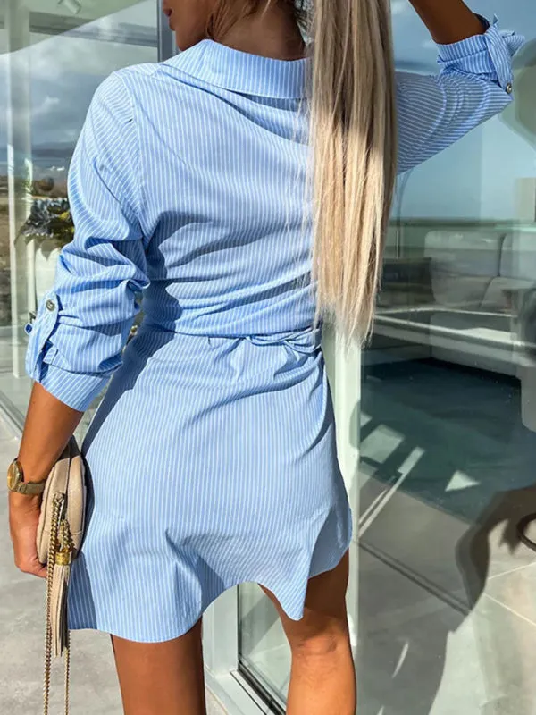 Button-Down Shirt Dress with Tie Waist and Roll-Up Sleeves