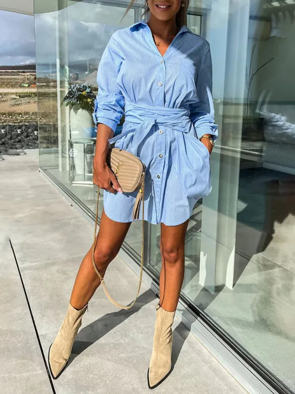Button-Down Shirt Dress with Tie Waist and Roll-Up Sleeves