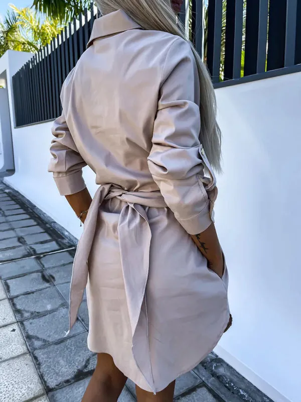 Button-Down Shirt Dress with Tie Waist and Roll-Up Sleeves