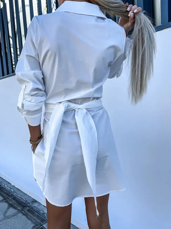 Button-Down Shirt Dress with Tie Waist and Roll-Up Sleeves