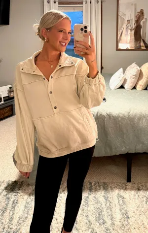 Button Down Sweatshirt - Beige