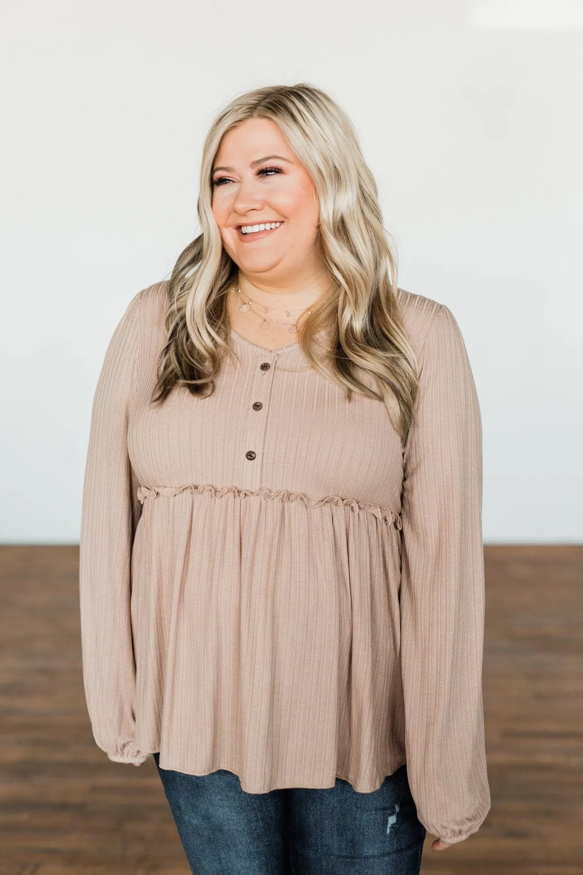 Buttoned Up Beauty Knit Babydoll Top- Natural