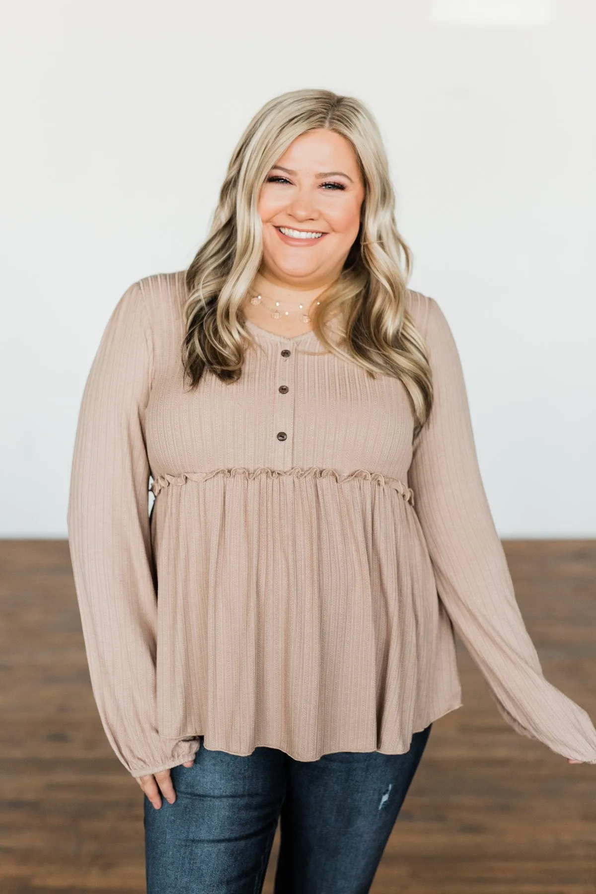 Buttoned Up Beauty Knit Babydoll Top- Natural