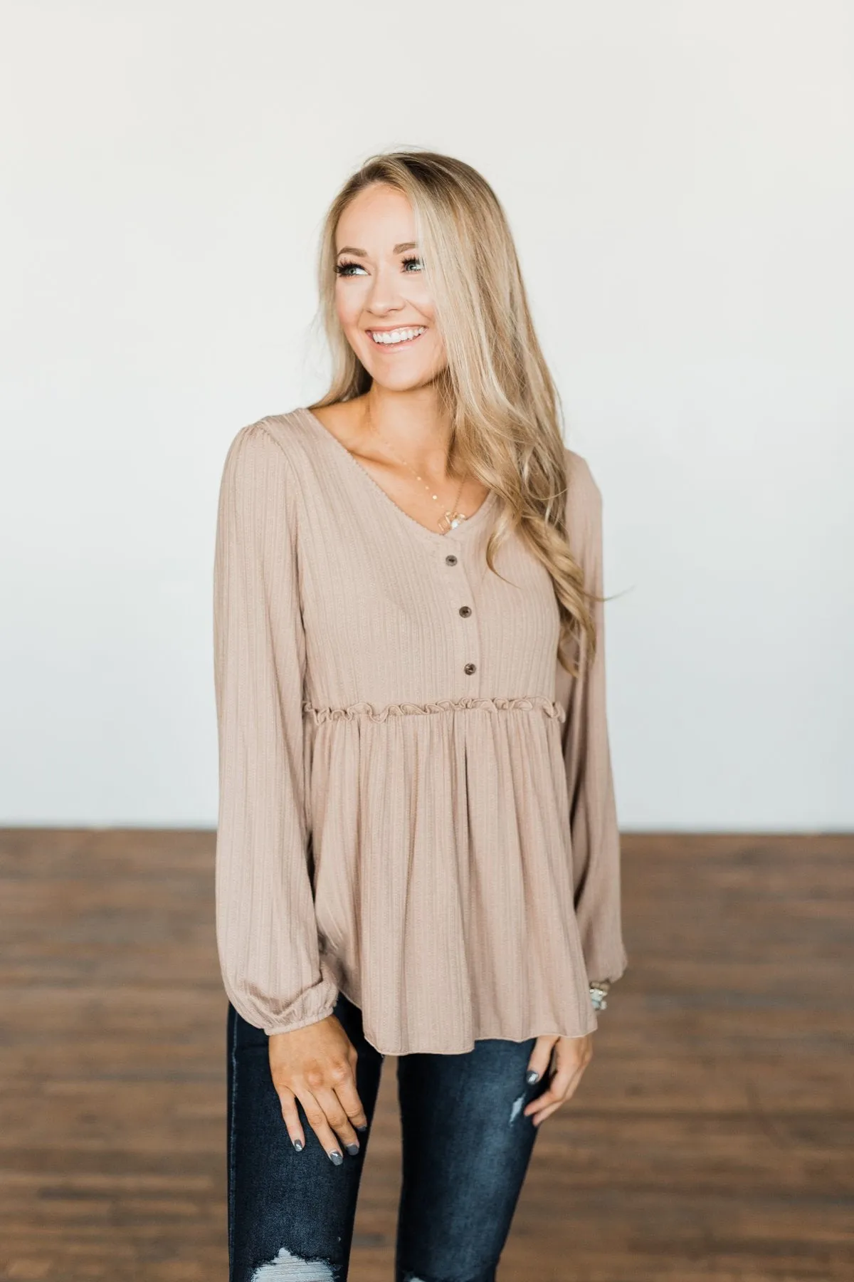Buttoned Up Beauty Knit Babydoll Top- Natural