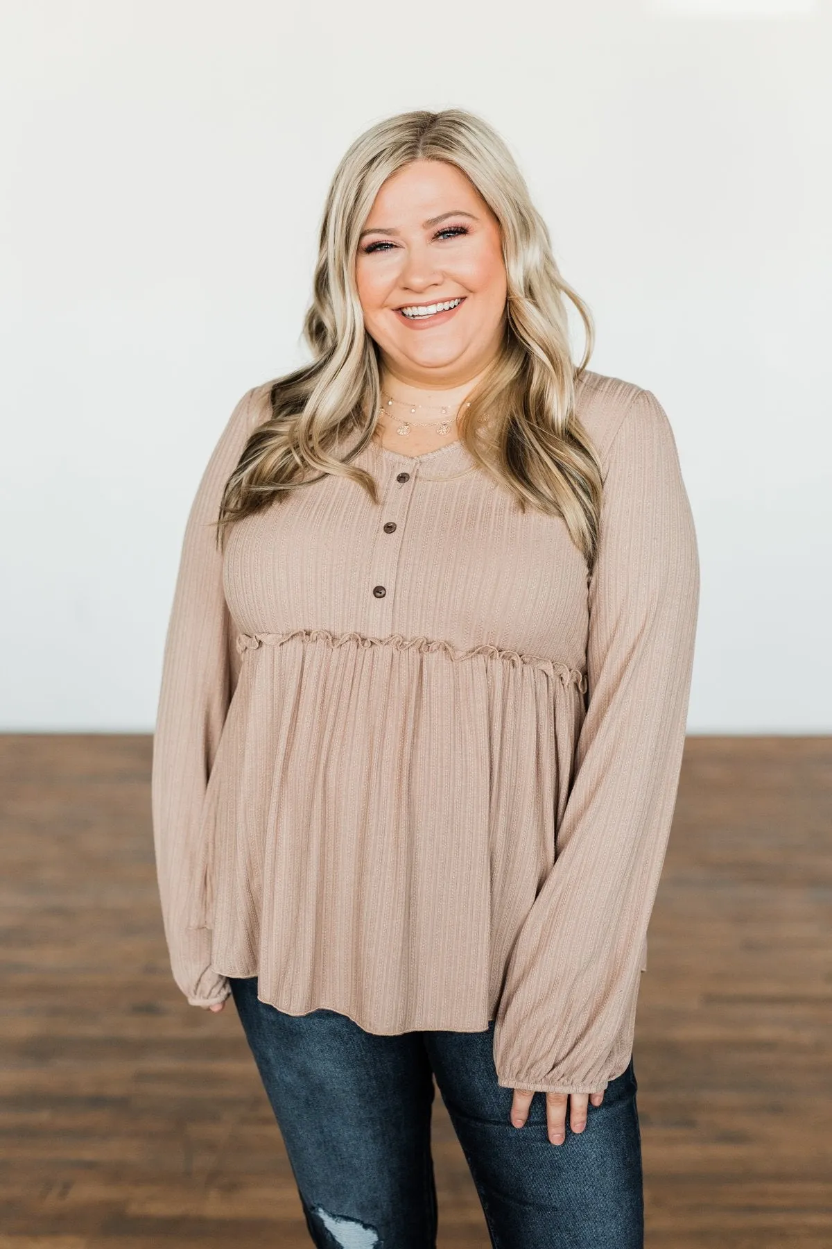 Buttoned Up Beauty Knit Babydoll Top- Natural
