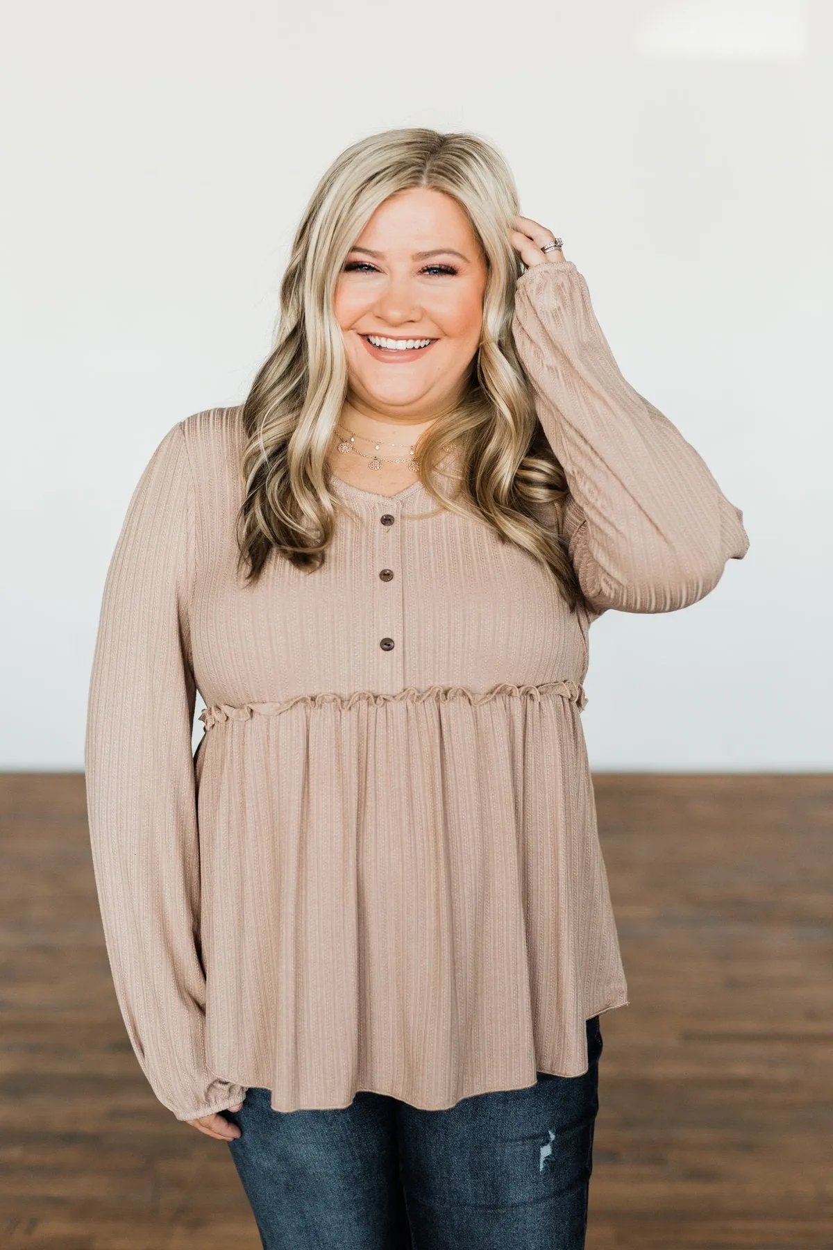 Buttoned Up Beauty Knit Babydoll Top- Natural