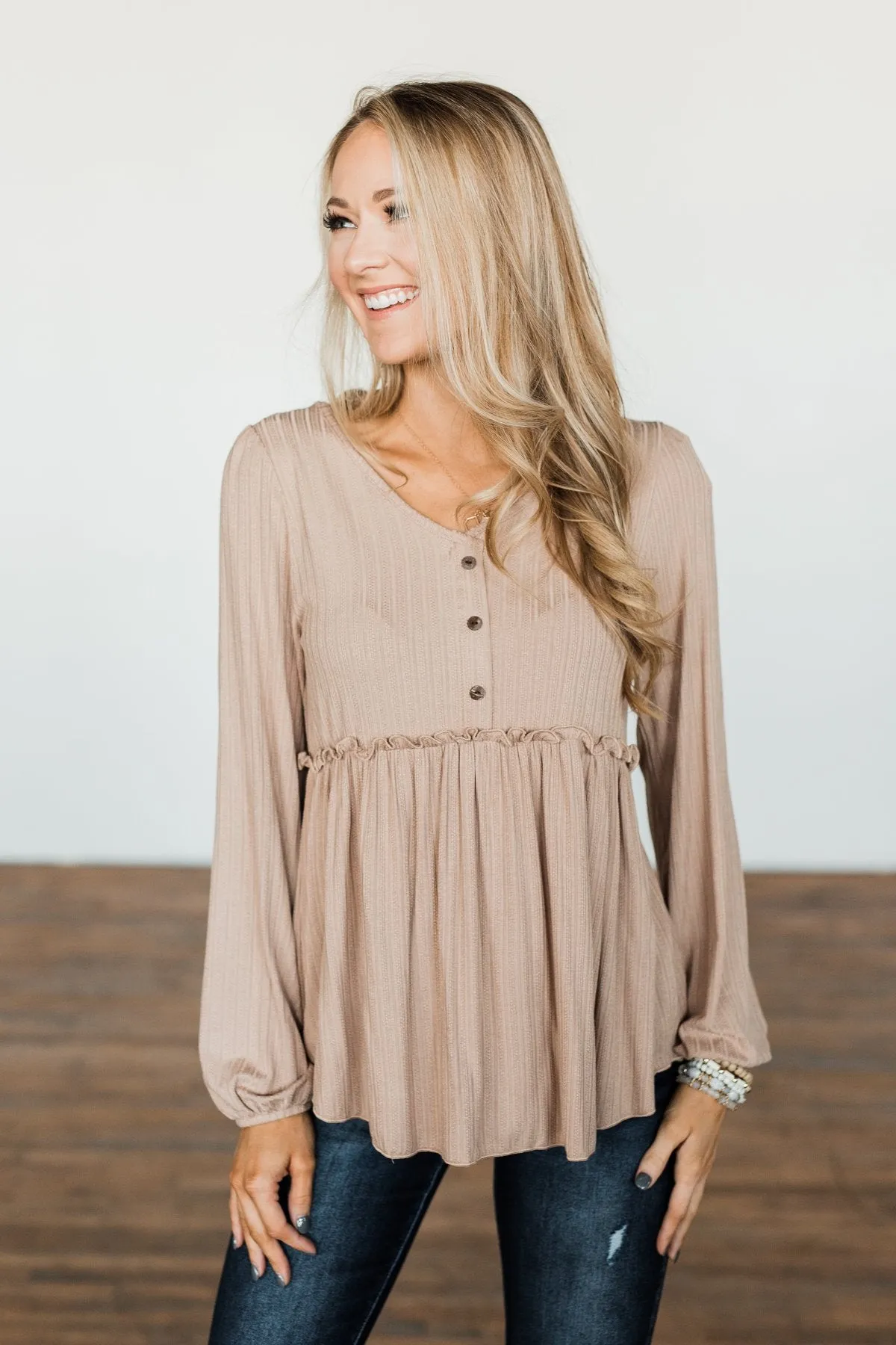 Buttoned Up Beauty Knit Babydoll Top- Natural