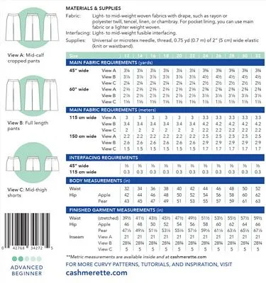 Calder Pants & Shorts Pattern  -- Cashmerette