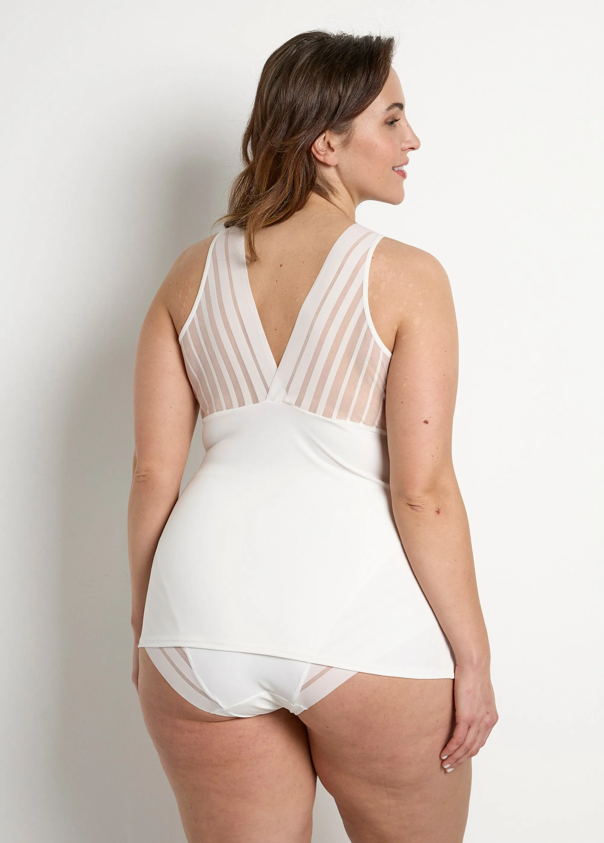 Camisole cut-out bra with striped tulle effect