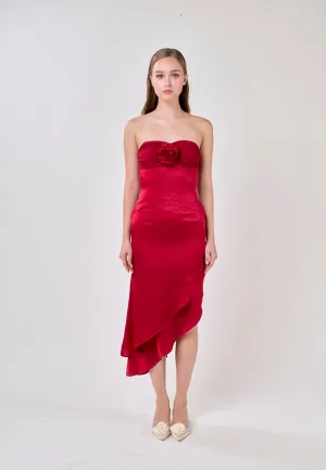 Capella Red Flowers Appliques Sleveless Midi Dress