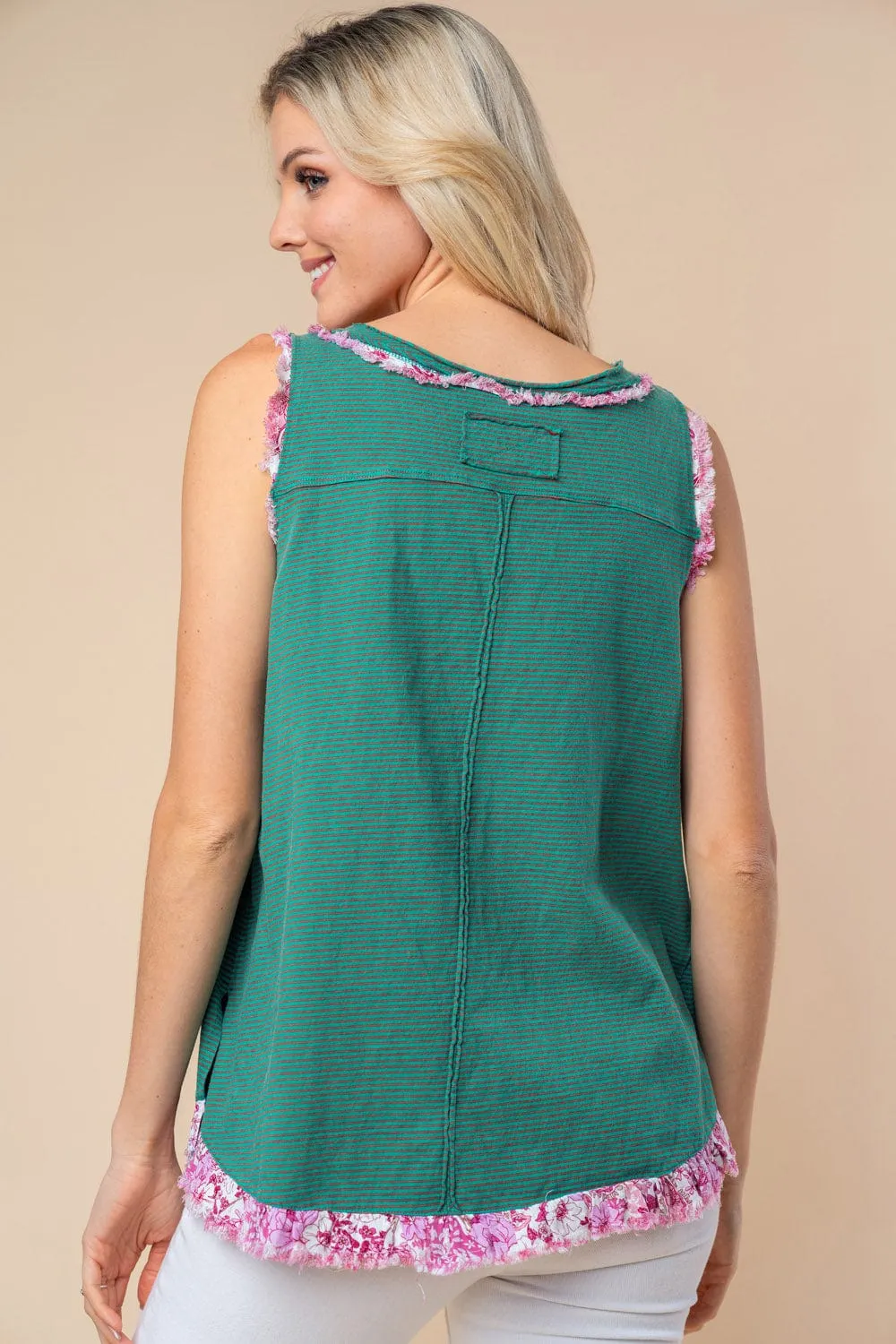 Carlie Striped Tank w/Floral Accent