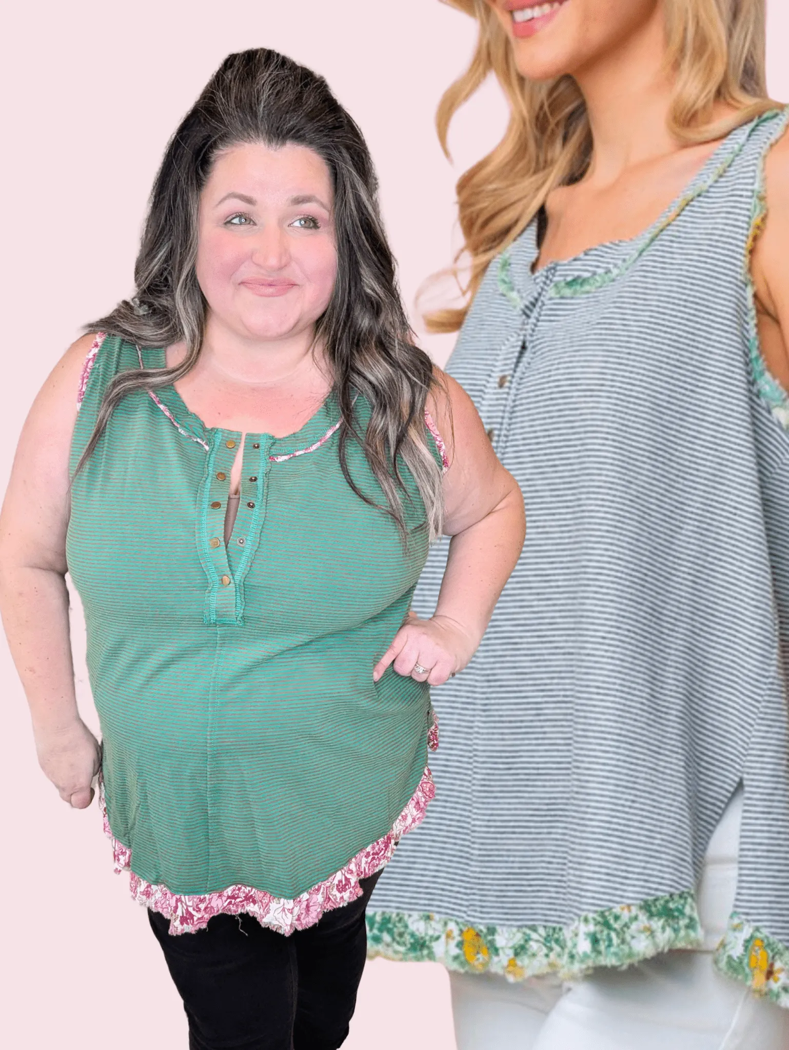 Carlie Striped Tank w/Floral Accent