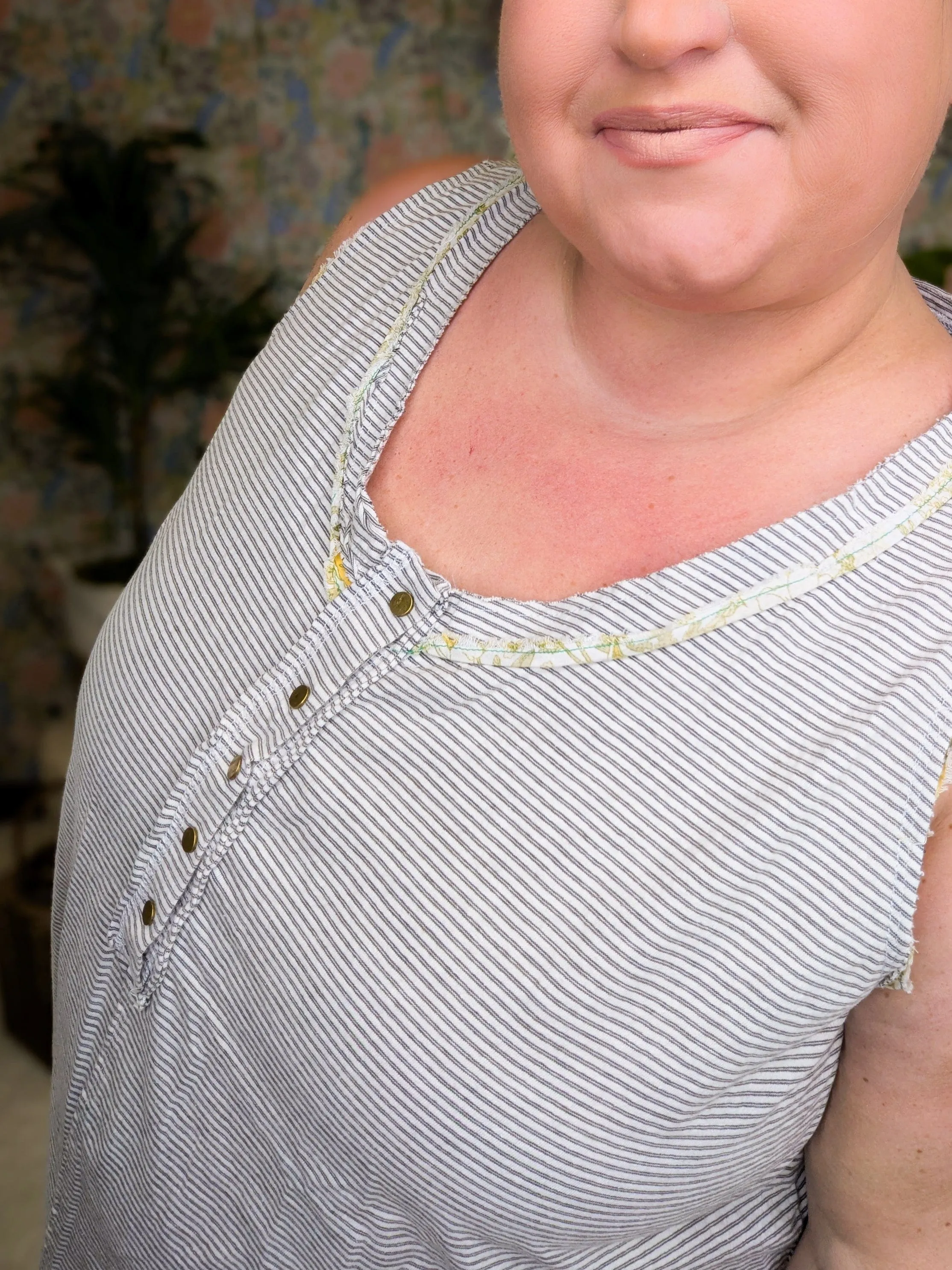 Carlie Striped Tank w/Floral Accent