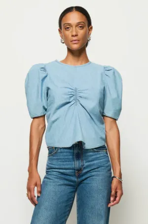 Cecily Baby Doll Top Blue Chambray