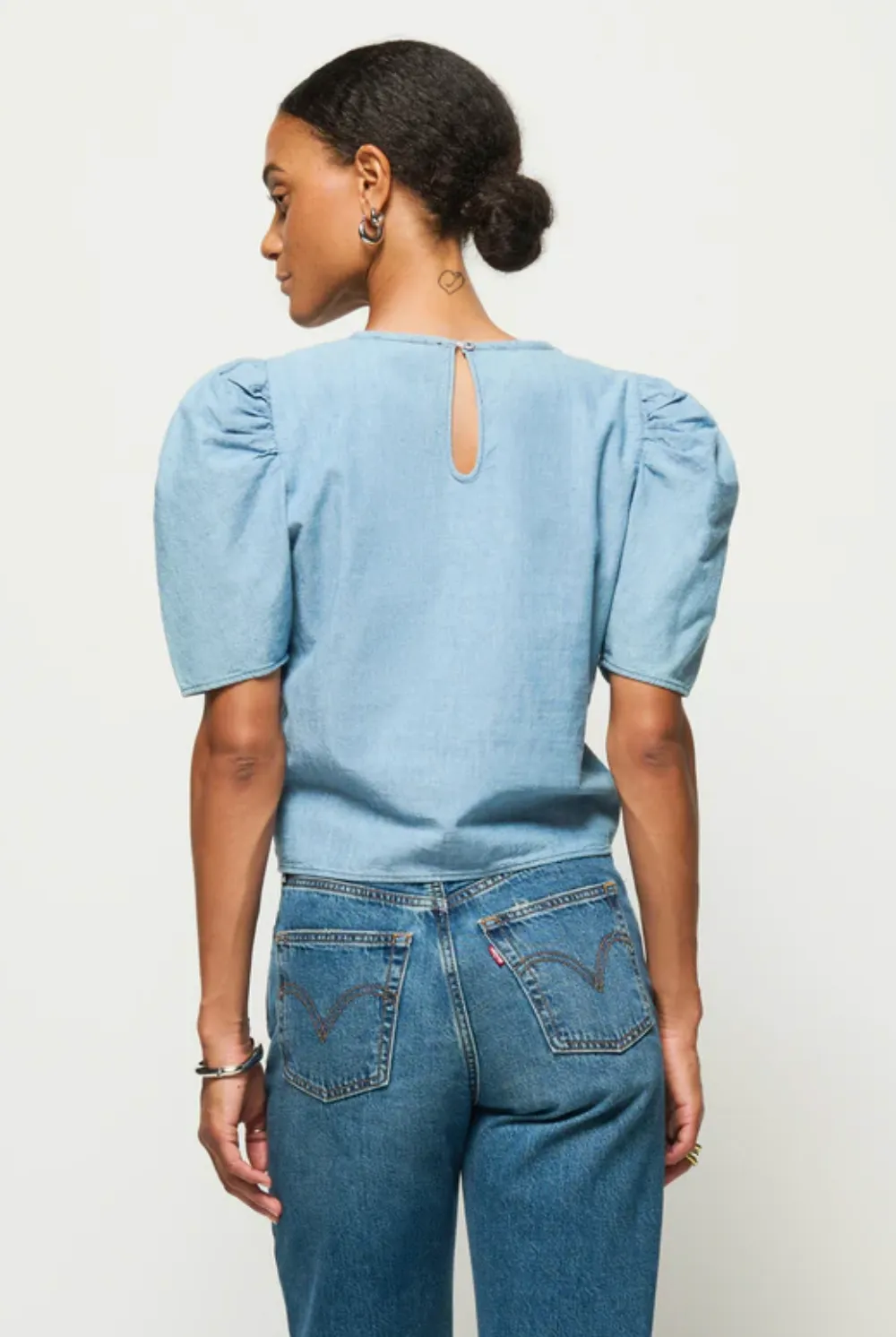 Cecily Baby Doll Top Blue Chambray