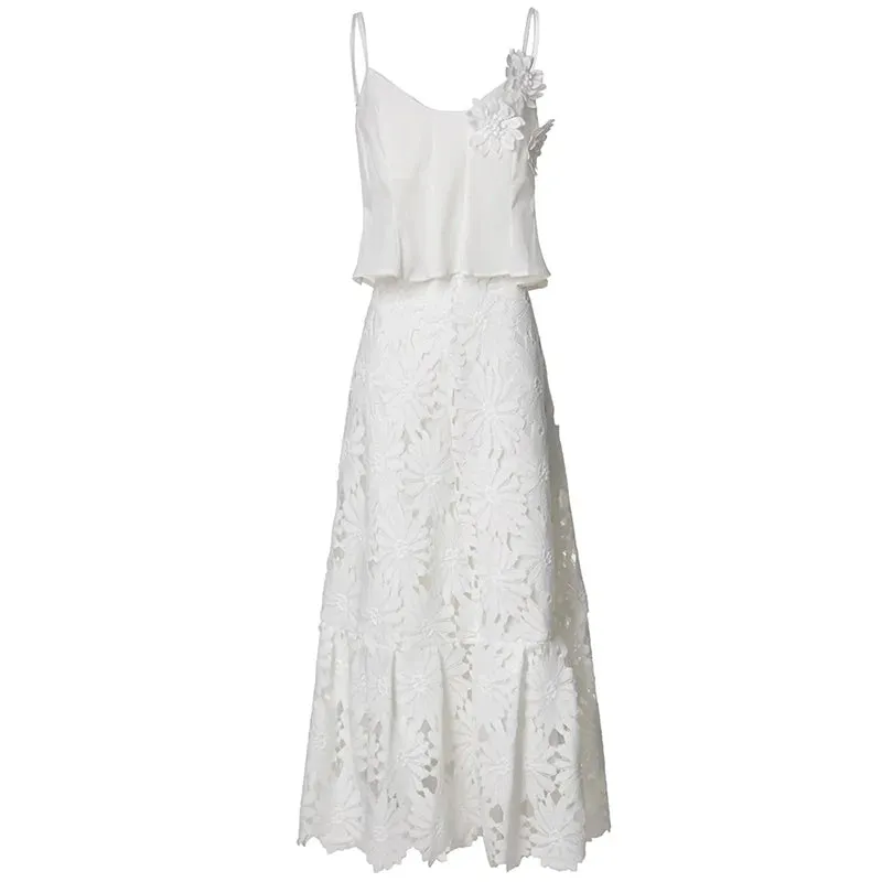 Charlotte Spaghetti Strap Appliques Backless Short Top   Long Skirt High Street 2-piece set