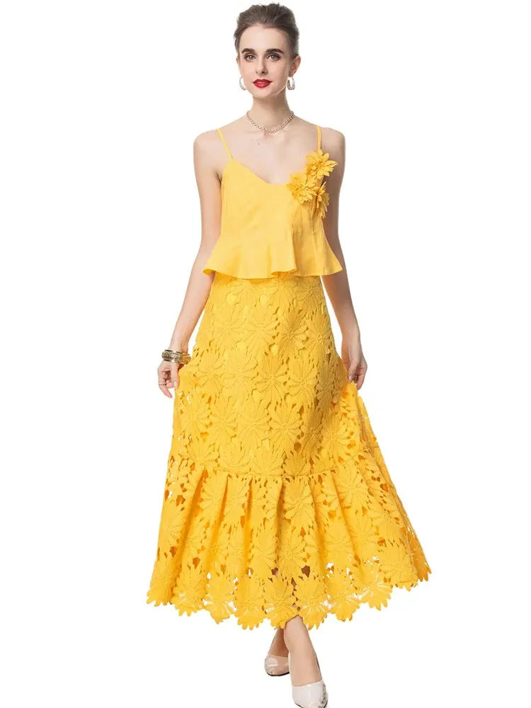 Charlotte Spaghetti Strap Appliques Backless Short Top   Long Skirt High Street 2-piece set