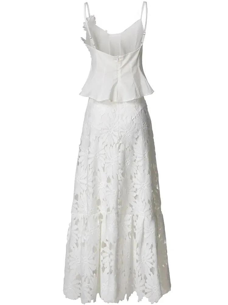 Charlotte Spaghetti Strap Appliques Backless Short Top   Long Skirt High Street 2-piece set