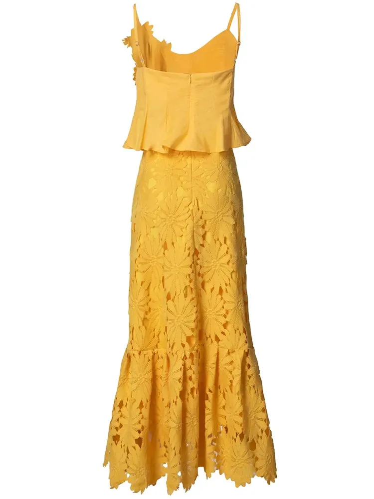 Charlotte Spaghetti Strap Appliques Backless Short Top   Long Skirt High Street 2-piece set
