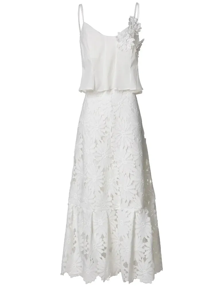 Charlotte Spaghetti Strap Appliques Backless Short Top   Long Skirt High Street 2-piece set