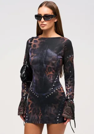 Chic Printed Slim Long Sleeve Bodycon Short Dress
