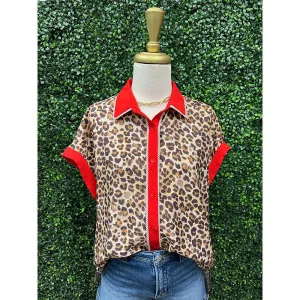 Chloe Leopard Red Stripe Top