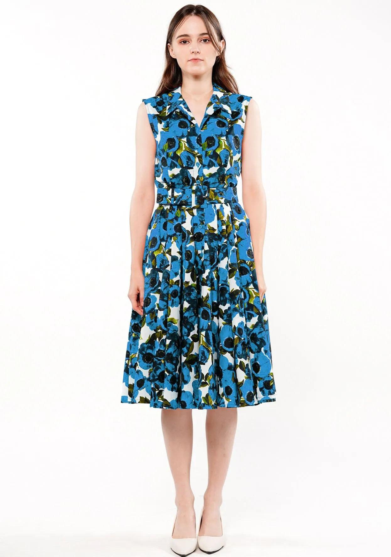 Claire Dress Shirt Collar Sleeveless Cotton Stretch (Anemone Fokker Small White)