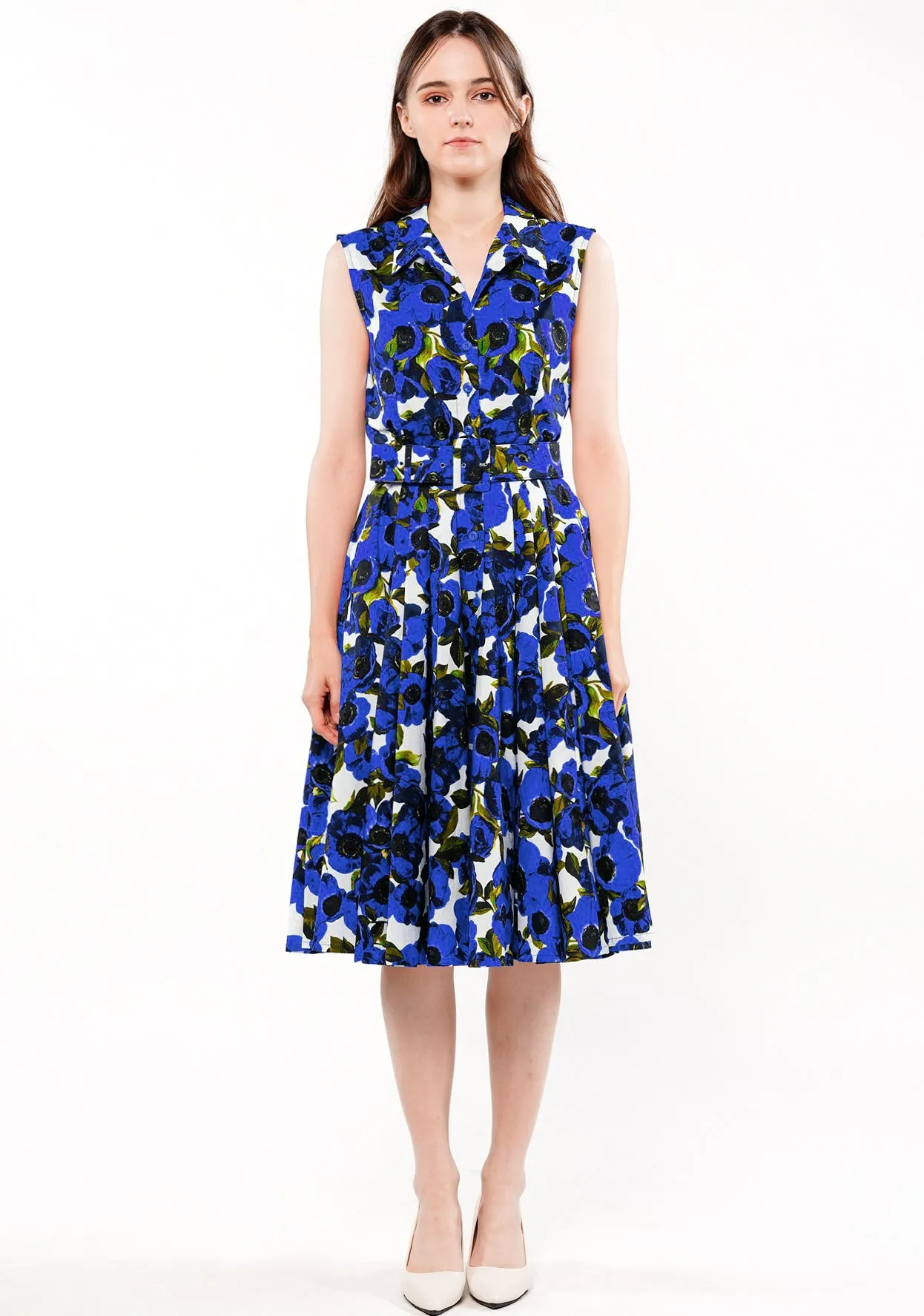 Claire Dress Shirt Collar Sleeveless Cotton Stretch (Anemone Fokker Small White)