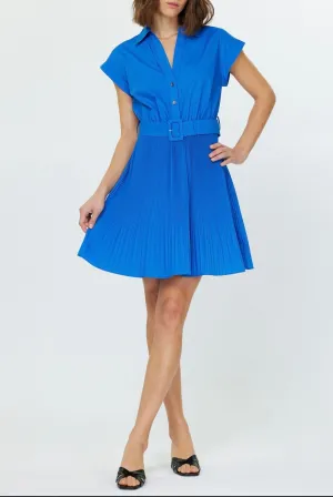 Classic Belted Shirt Dress-Blue